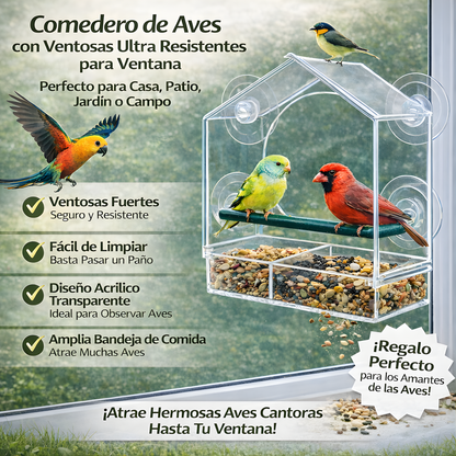 Comedero de Aves con Ventosas Ultra Resistentes para Ventana